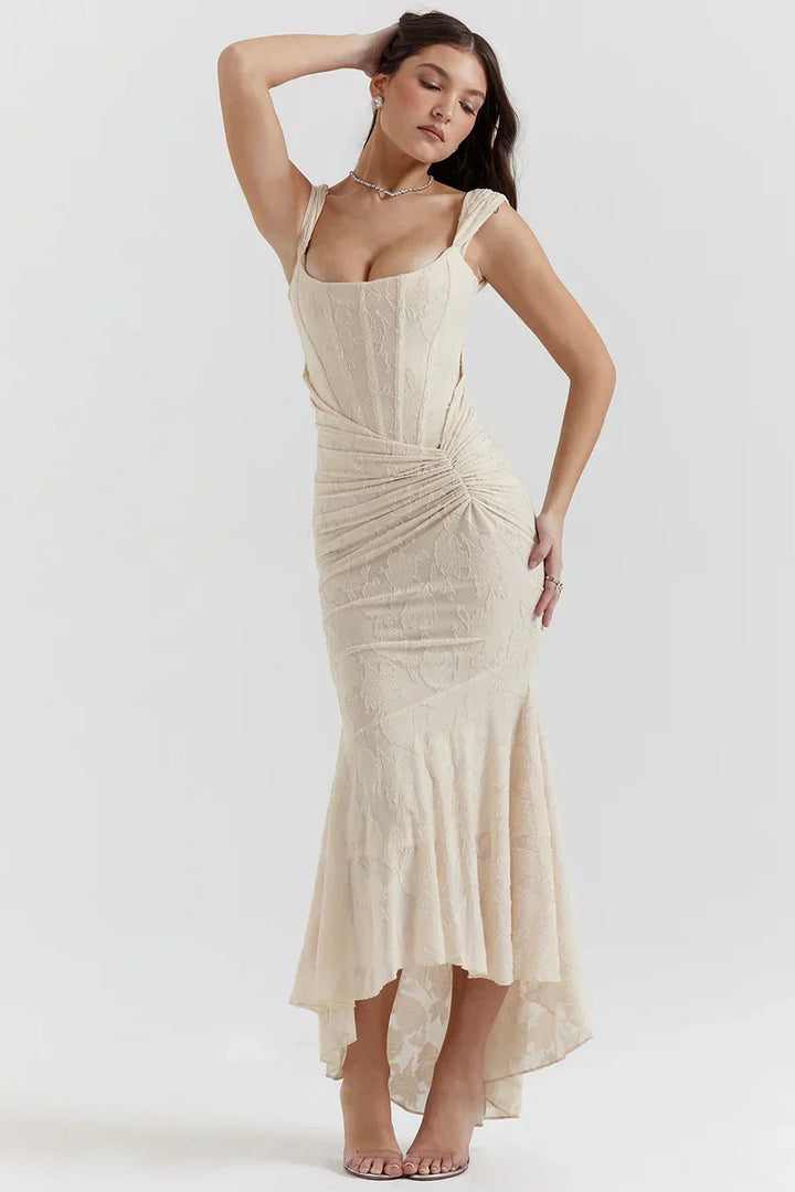 Damen Korsett Stil Midi Kleid | Gerüschtes Meerjungfrau Saum Kleid