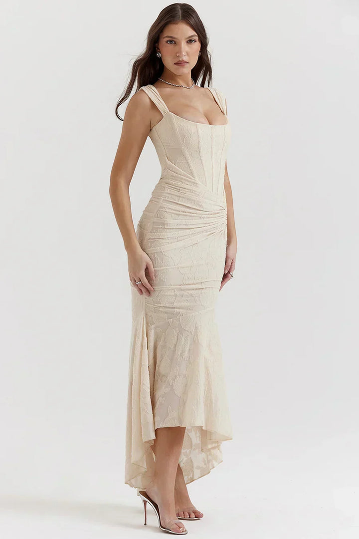 Damen Korsett Stil Midi Kleid | Gerüschtes Meerjungfrau Saum Kleid
