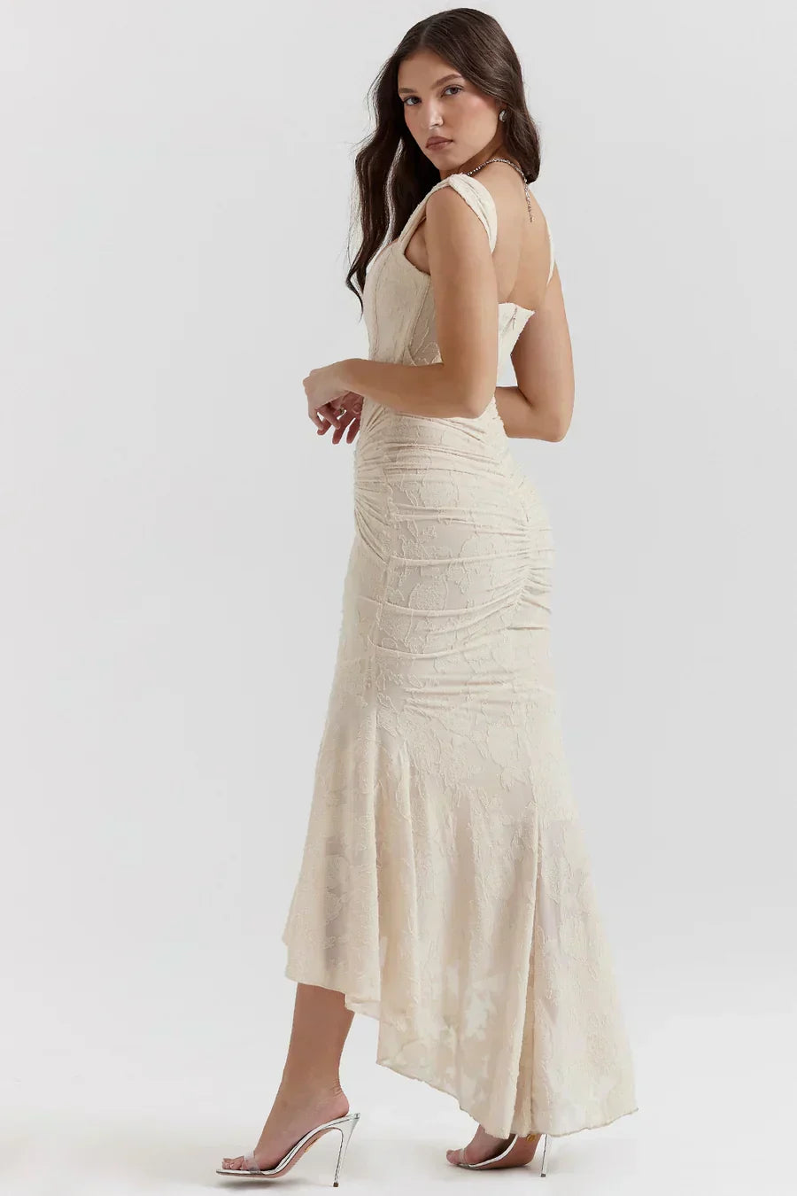 Damen Korsett Stil Midi Kleid | Gerüschtes Meerjungfrau Saum Kleid