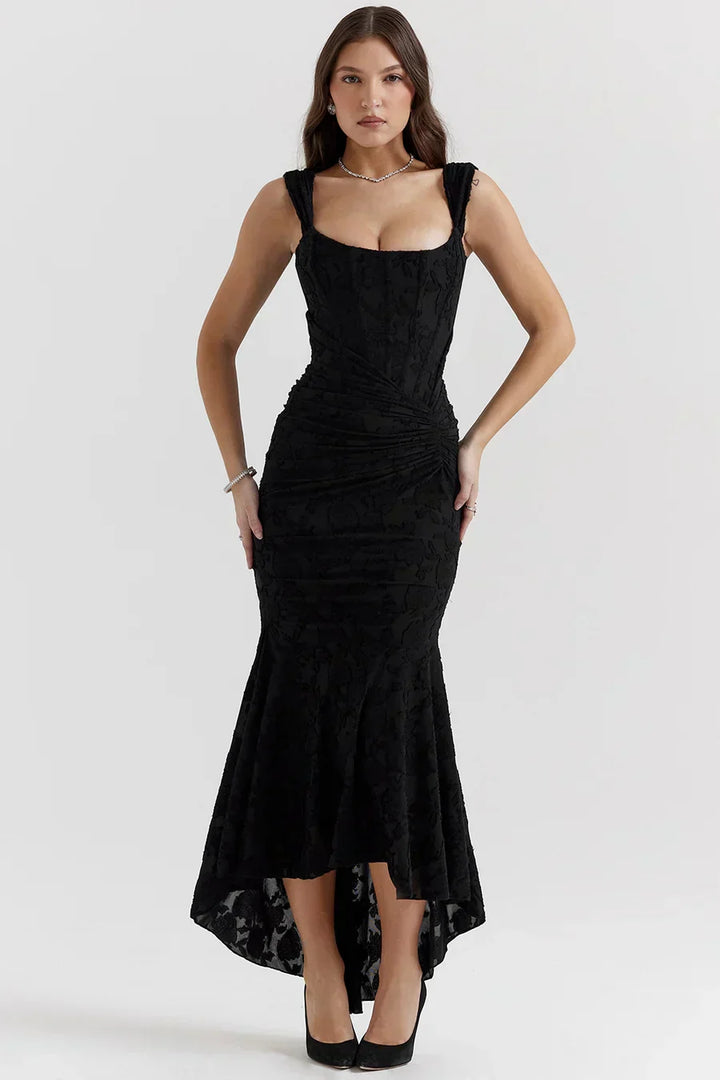 Damen Korsett Stil Midi Kleid | Gerüschtes Meerjungfrau Saum Kleid