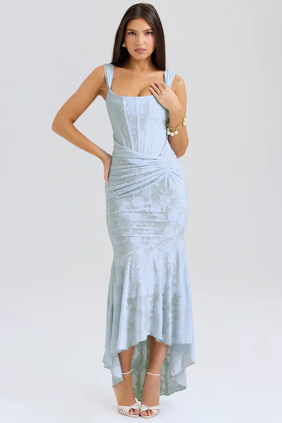 Damen Korsett Stil Midi Kleid | Gerüschtes Meerjungfrau Saum Kleid