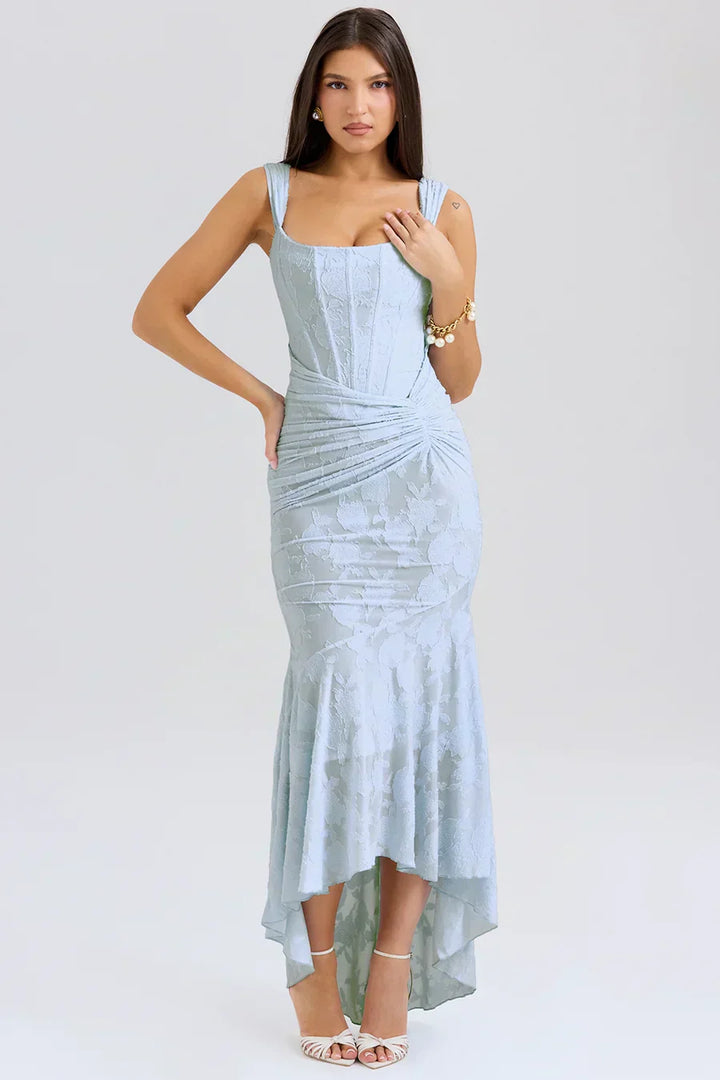 Damen Korsett Stil Midi Kleid | Gerüschtes Meerjungfrau Saum Kleid