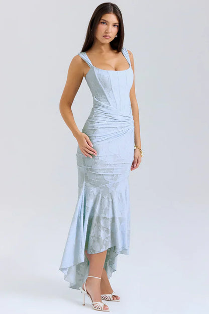 Abito Midi Donna con Corsetto | Arricciato con Orlo Asimmetrico in Stile Sirena