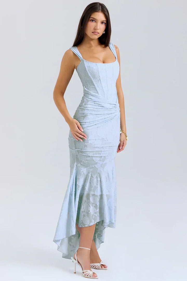 Damen Korsett Stil Midi Kleid | Gerüschtes Meerjungfrau Saum Kleid