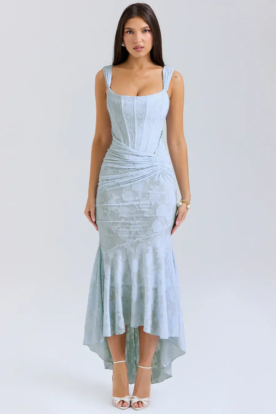 Damen Korsett Stil Midi Kleid | Gerüschtes Meerjungfrau Saum Kleid