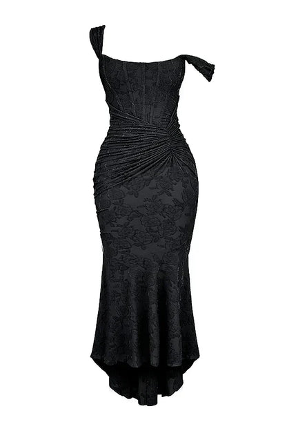 Abito Midi Donna con Corsetto | Arricciato con Orlo Asimmetrico in Stile Sirena