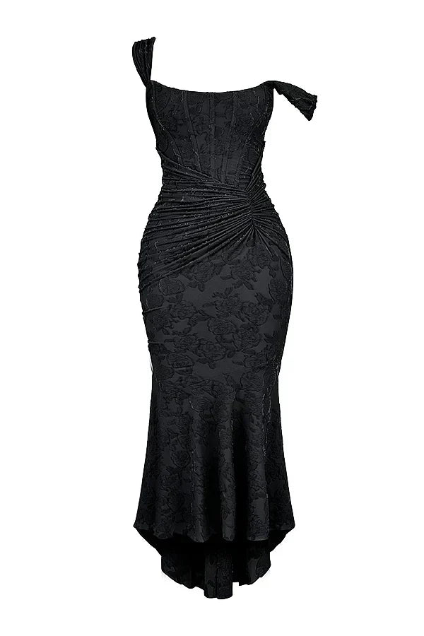 Damen Korsett Stil Midi Kleid | Gerüschtes Meerjungfrau Saum Kleid