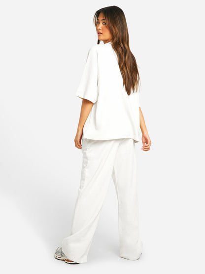 Damen Freizeit-Set | Locker Geschnittenes Oberteil und Hose mit Weitem Bein | Moderner Komfort-Look