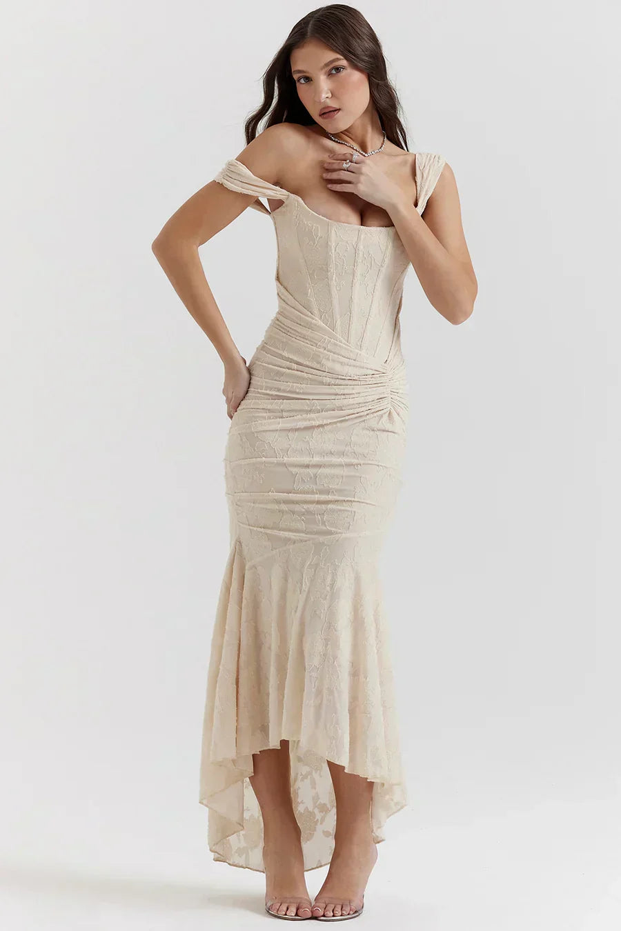Damen Korsett Stil Midi Kleid | Gerüschtes Meerjungfrau Saum Kleid
