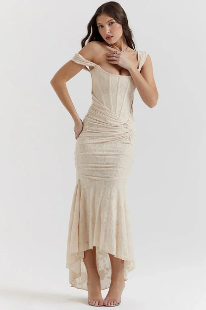 Abito Midi Donna con Corsetto | Arricciato con Orlo Asimmetrico in Stile Sirena