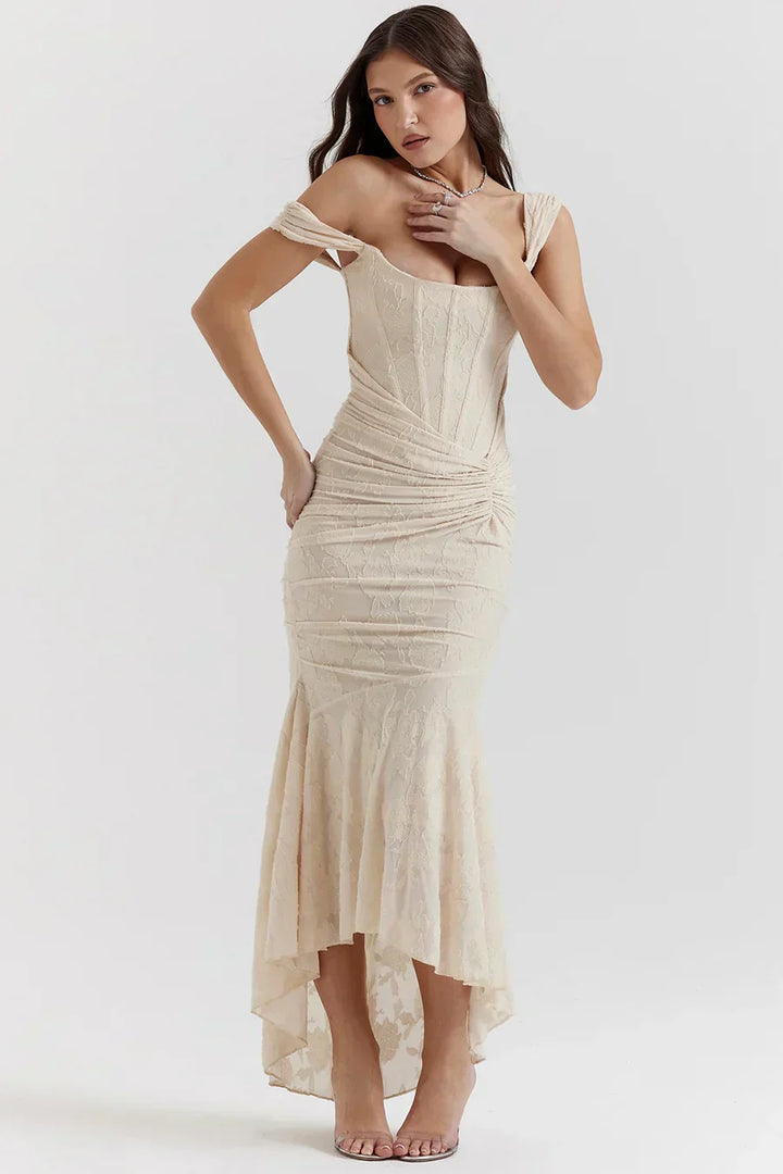 Damen Korsett Stil Midi Kleid | Gerüschtes Meerjungfrau Saum Kleid