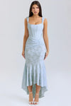 Abito Midi Donna con Corsetto | Arricciato con Orlo Asimmetrico in Stile Sirena