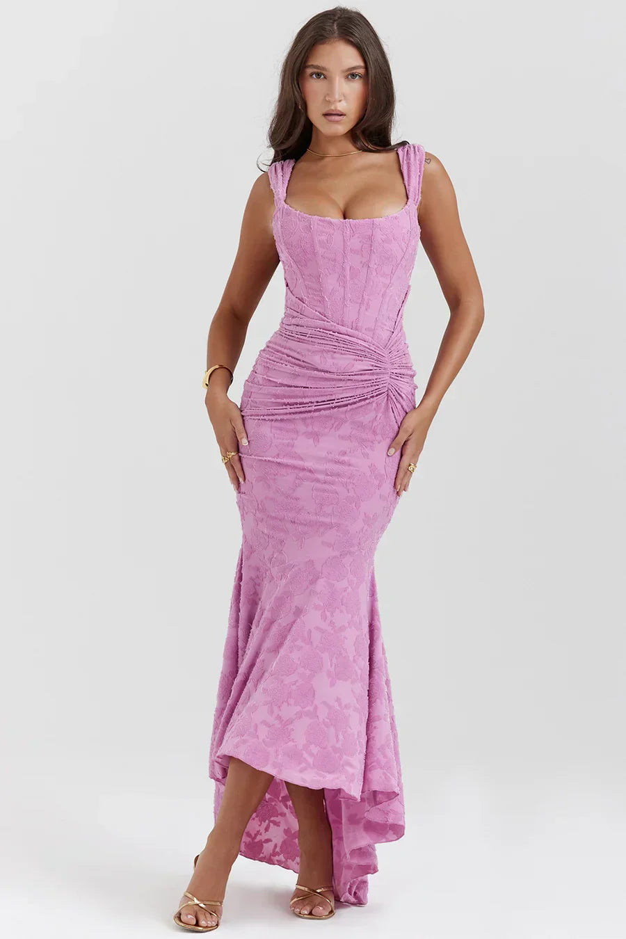 Damen Korsett Stil Midi Kleid | Gerüschtes Meerjungfrau Saum Kleid
