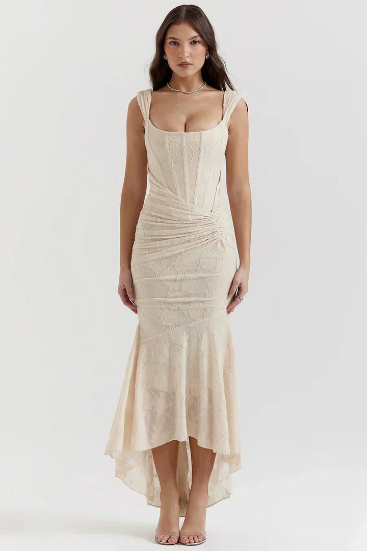 Damen Korsett Stil Midi Kleid | Gerüschtes Meerjungfrau Saum Kleid