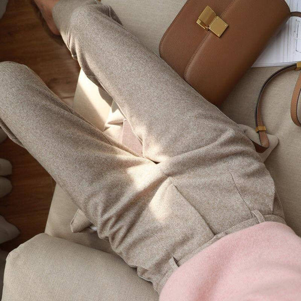 Damen Schmale Passform Hose mit Mittlerer Taille | Strukturiertes Bein