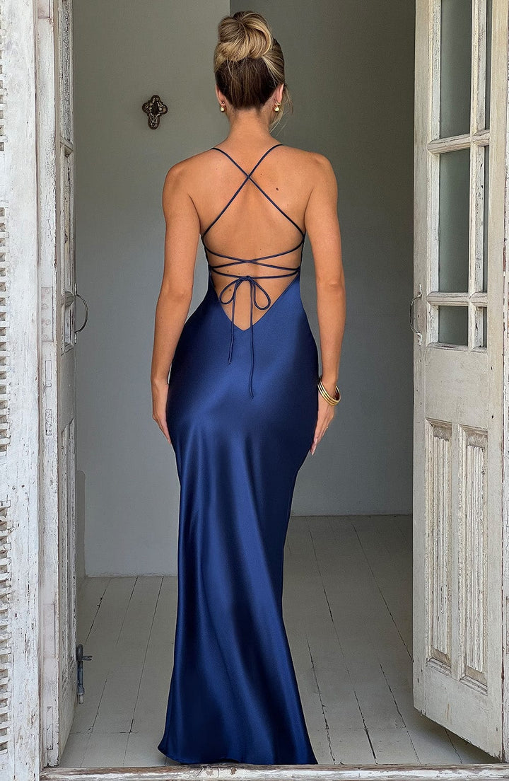 Damen Ärmelloses Spaghettiträger Schlitz Kleid | Maxi