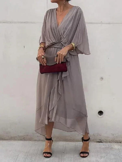 Damen V-Neck Kleid aus Seidenmusselin