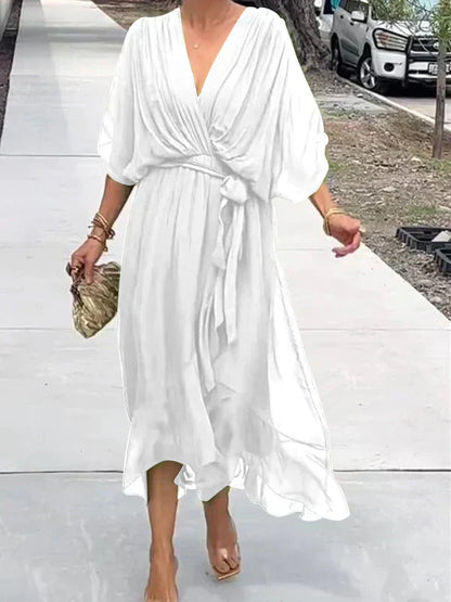 Abito lungo da donna | Effetto incrociato e scollo a V | Stile elegante per tutti i giorni