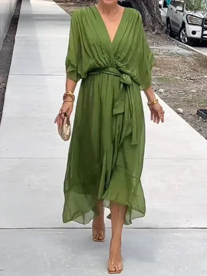 Abito lungo da donna | Effetto incrociato e scollo a V | Stile elegante per tutti i giorni