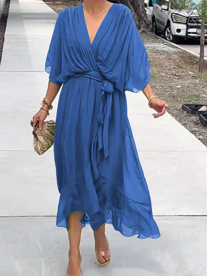 Damen V-Neck Kleid aus Seidenmusselin