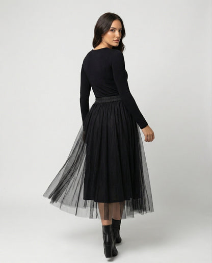 Abito midi aderente a maniche lunghe da donna | Gonna trasparente