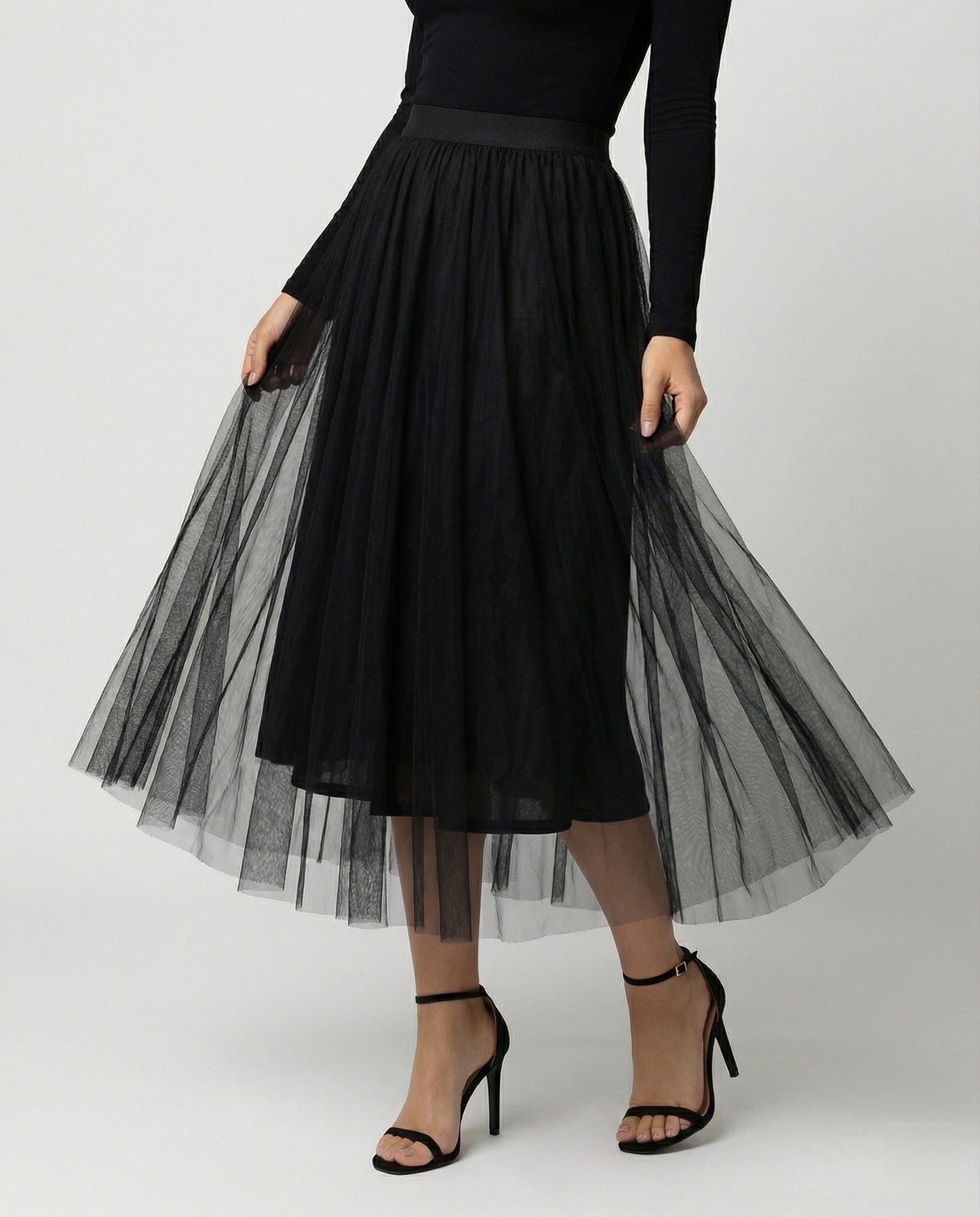 Abito midi aderente a maniche lunghe da donna | Gonna trasparente