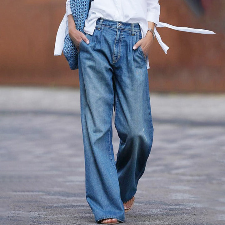 Damen Baggy Passform Hose mit Hohem Bund | Volle Länge