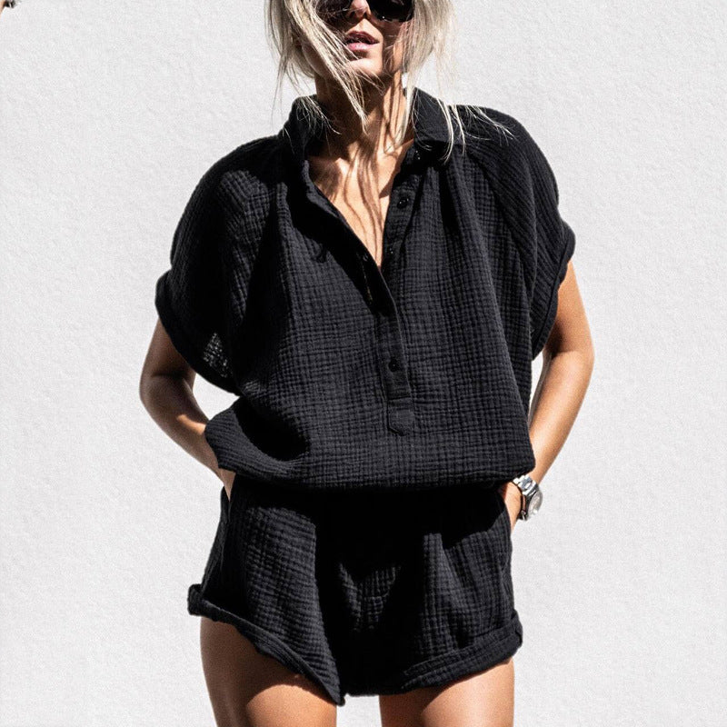 Lounge-Set für Frauen mit V-Ausschnitt und elastischen Taillenshorts