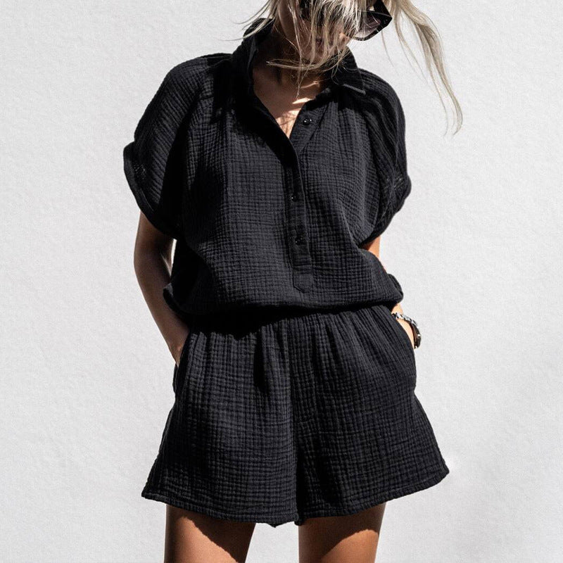 Lounge-Set für Frauen mit V-Ausschnitt und elastischen Taillenshorts