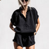 Lounge-Set für Frauen mit V-Ausschnitt und elastischen Taillenshorts