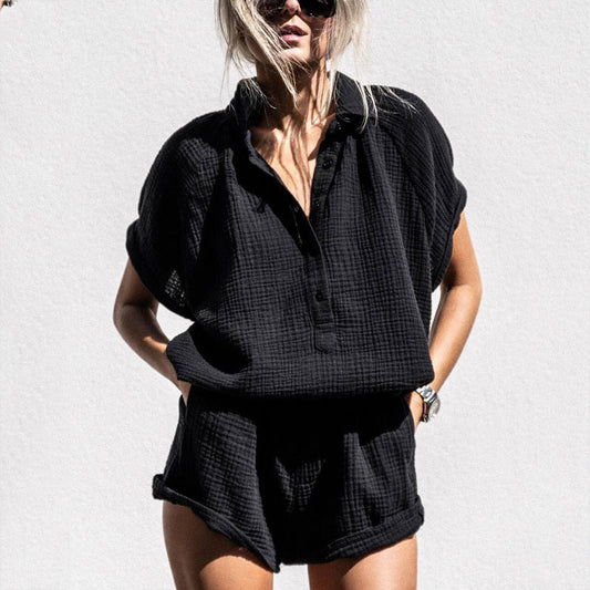 Lounge-Set für Frauen mit V-Ausschnitt und elastischen Taillenshorts