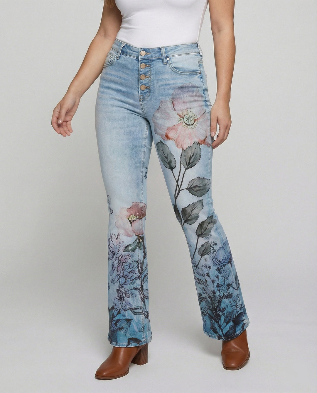 Damen Schmale Passform Hose mit Hoher Taille | Blumenprint