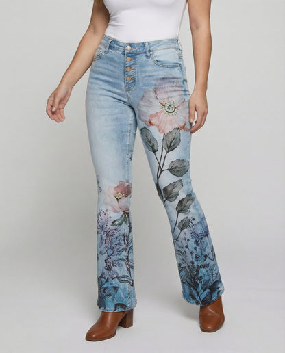 Pantaloni da donna a taglio stretto con vita alta | Stampa floreale
