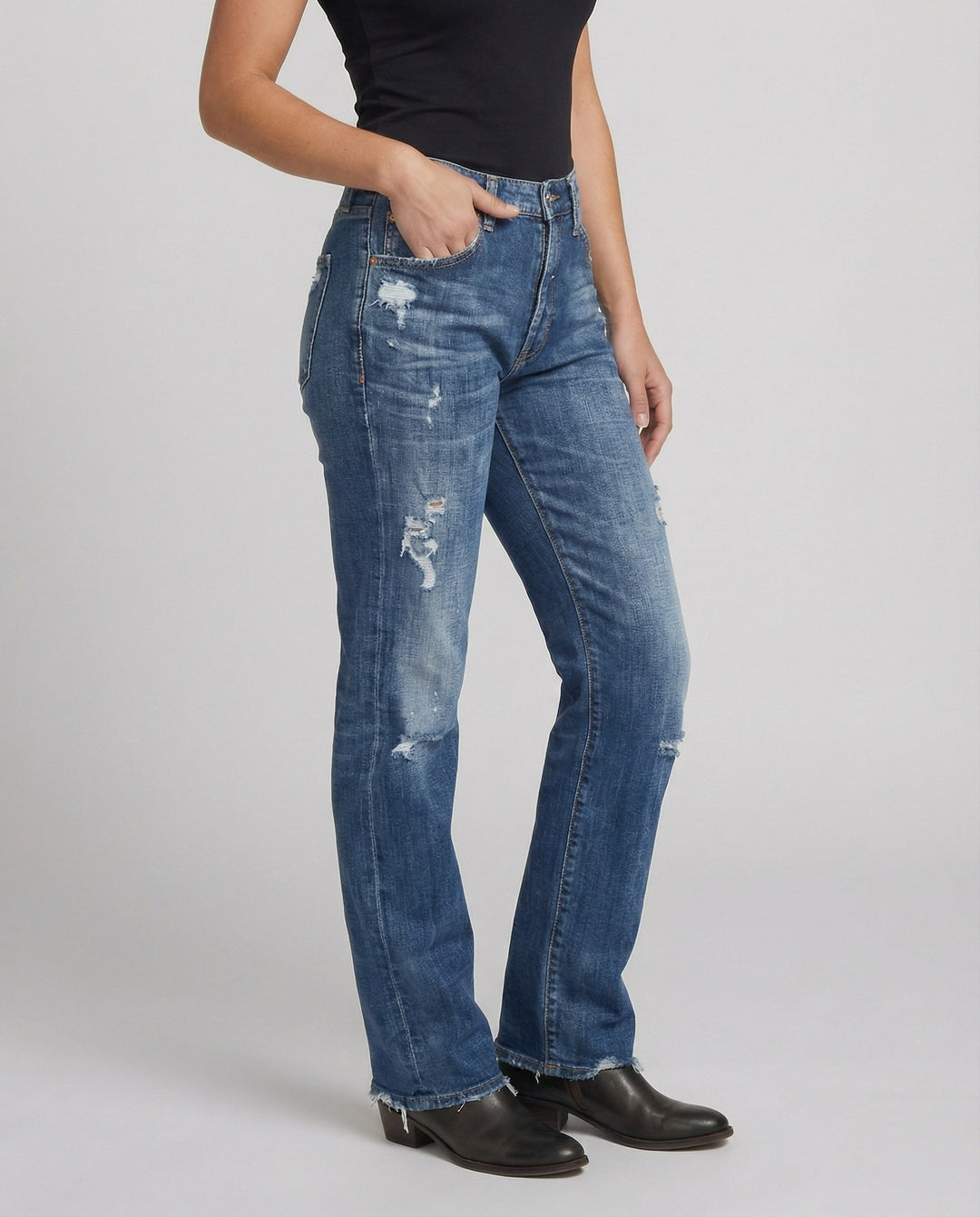 Damen Schmale Passform Hose mit Niedriger Taille | Leicht Ausgestellt