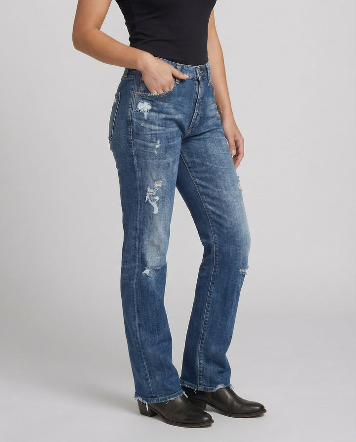 Damen Schmale Passform Hose mit Niedriger Taille | Leicht Ausgestellt