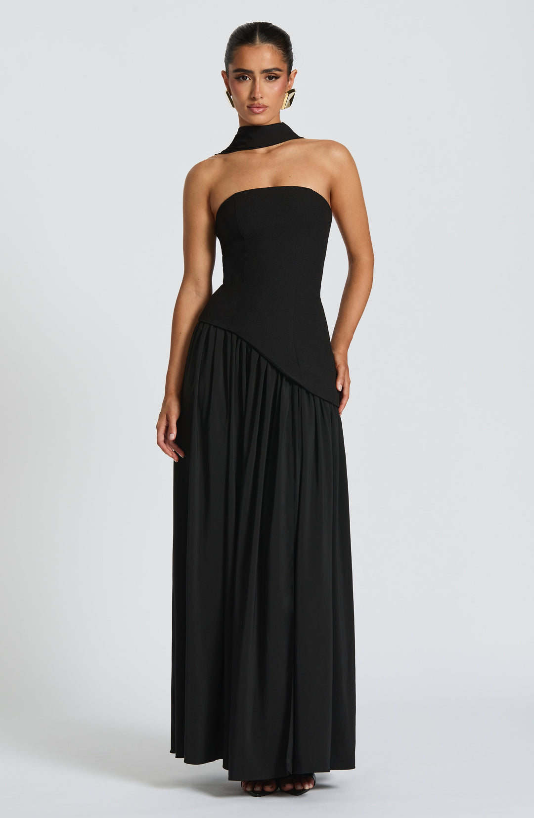 Damen Ärmelloses Kleid Mit Bardot Ausschnitt Hohem Schlitz | Lang