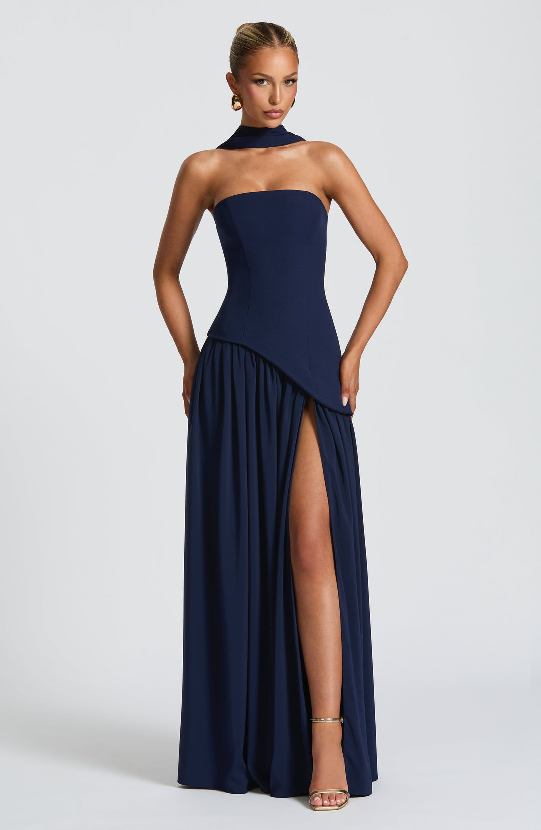 Damen Ärmelloses Kleid Mit Bardot Ausschnitt Hohem Schlitz | Lang