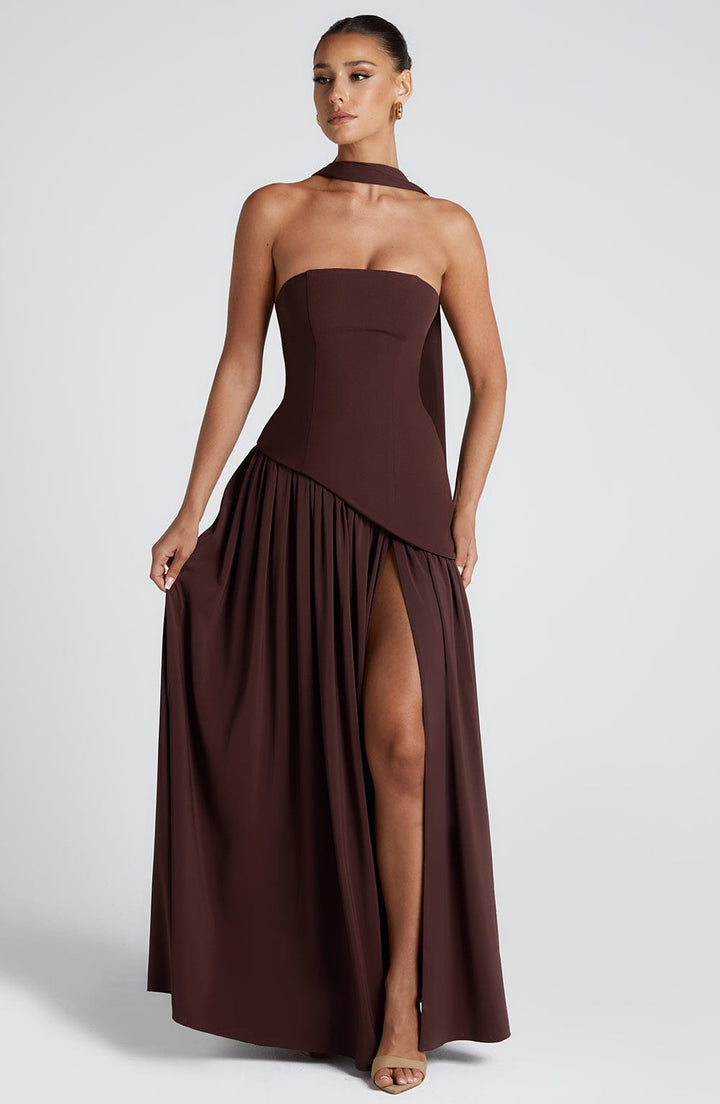 Damen Ärmelloses Kleid Mit Bardot Ausschnitt Hohem Schlitz | Lang