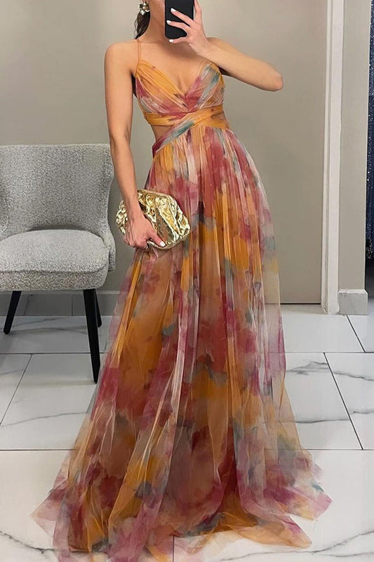 Maxikleid Frauen mit künstlerischem Print