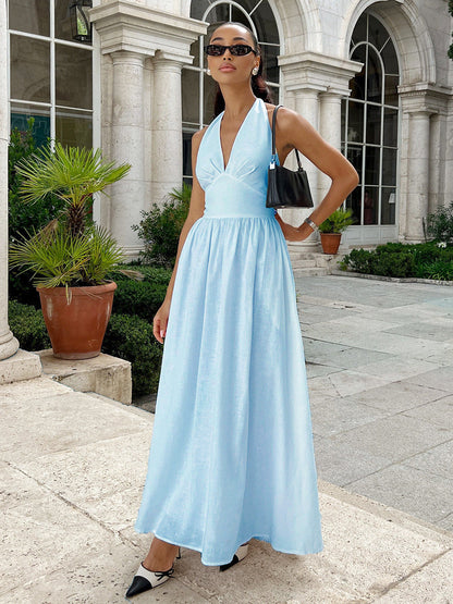 Maxikleid für Damen mit V-Ausschnitt und ärmellosem Design