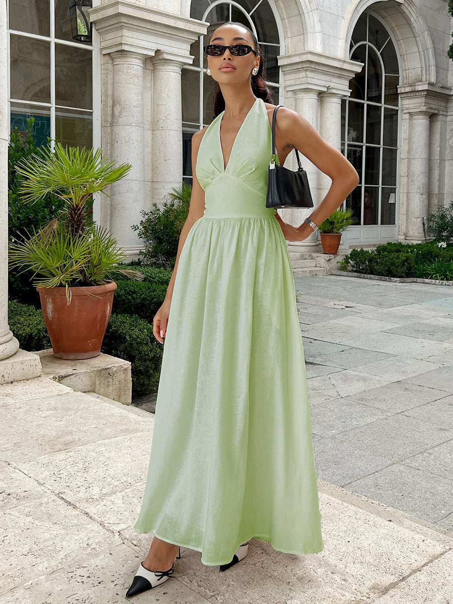 Maxikleid für Damen mit V-Ausschnitt und ärmellosem Design