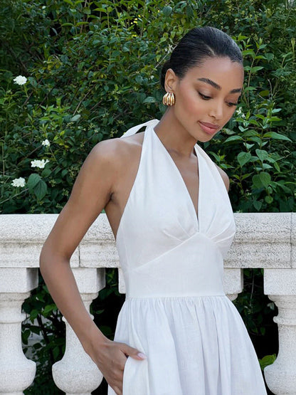 Maxikleid für Damen mit V-Ausschnitt und ärmellosem Design