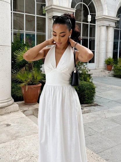 Maxikleid für Damen mit V-Ausschnitt und ärmellosem Design