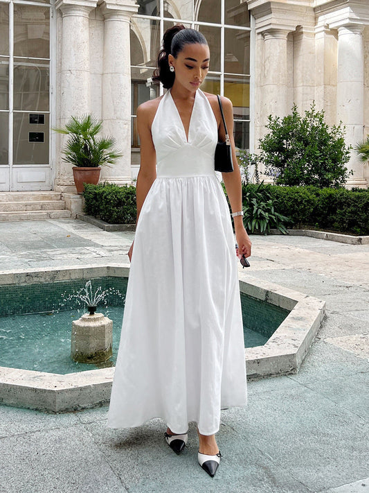 Maxikleid für Damen mit V-Ausschnitt und ärmellosem Design