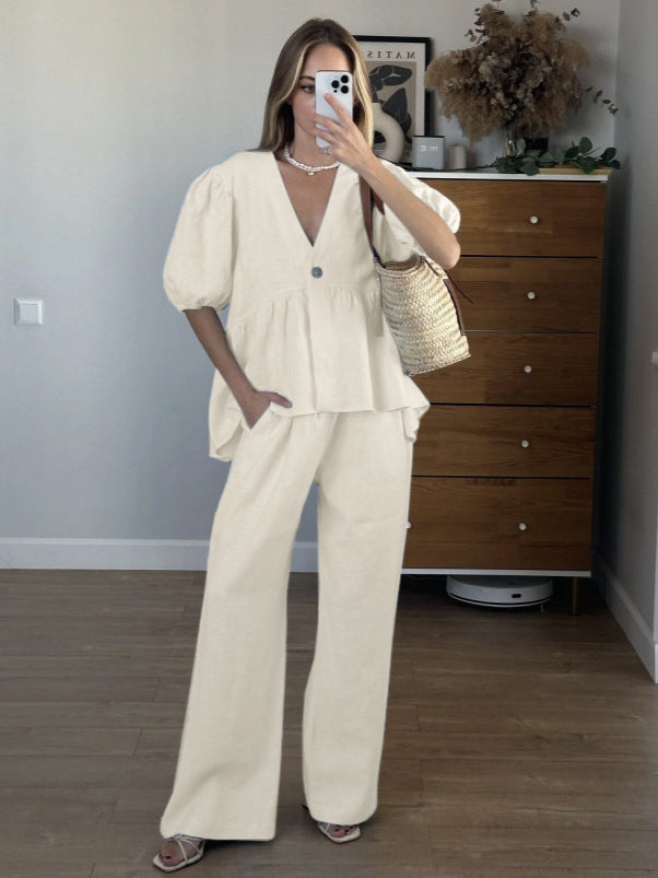 Minimalistischer Stil Baumwoll Zweiteiler für Damen