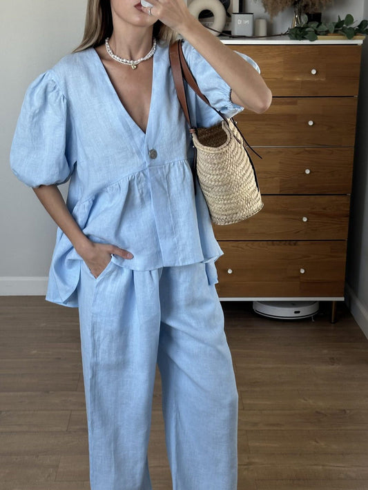 Minimalistischer Stil Baumwoll Zweiteiler für Damen