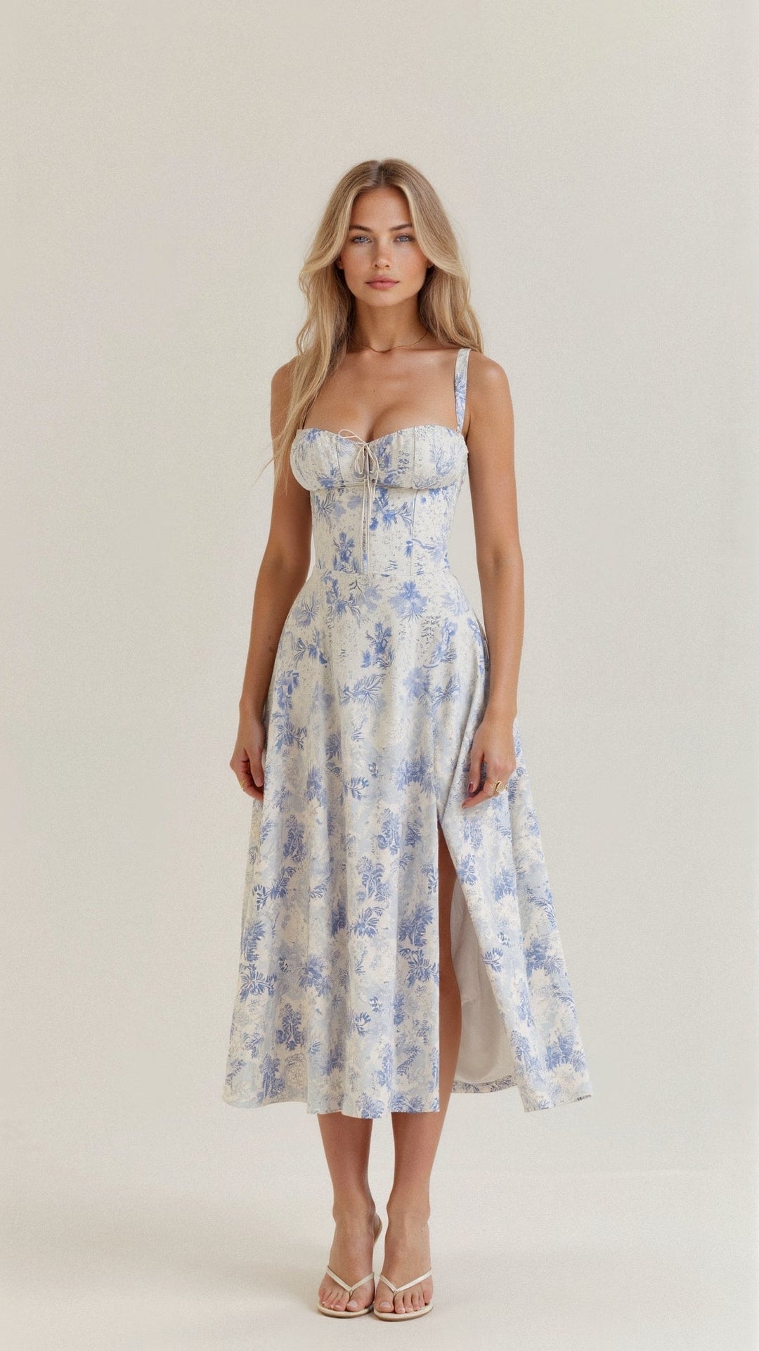 Damen Midikleid | Florales Design und Spaghettiträger | Eleganter Sommer-Look