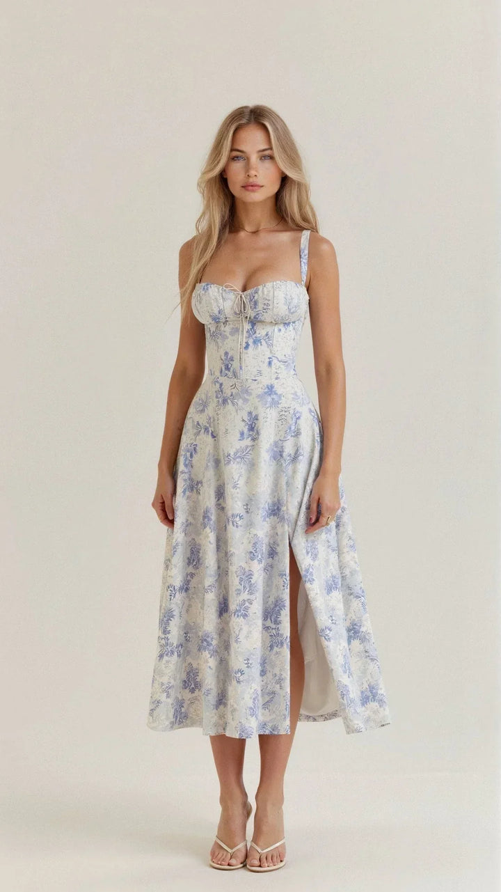 Damen Midikleid | Fit-and-Flare Passform | Florales Design | Sommerlicher Anlasslook