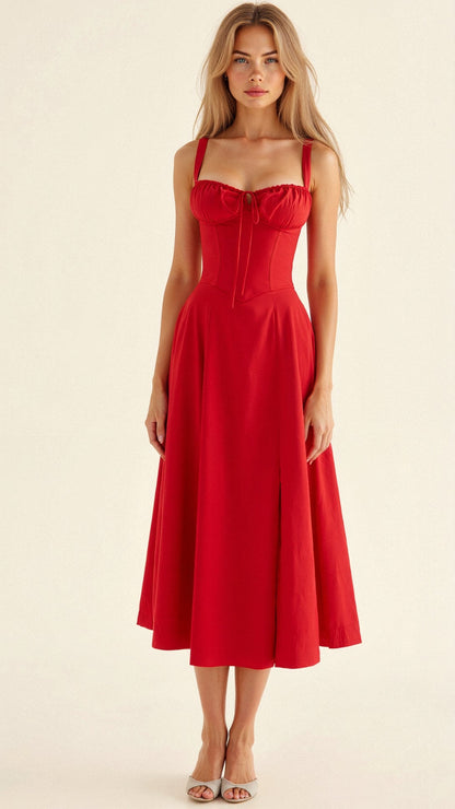 Abito midi da donna | Design floreale e spalline sottili | Look estivo elegante