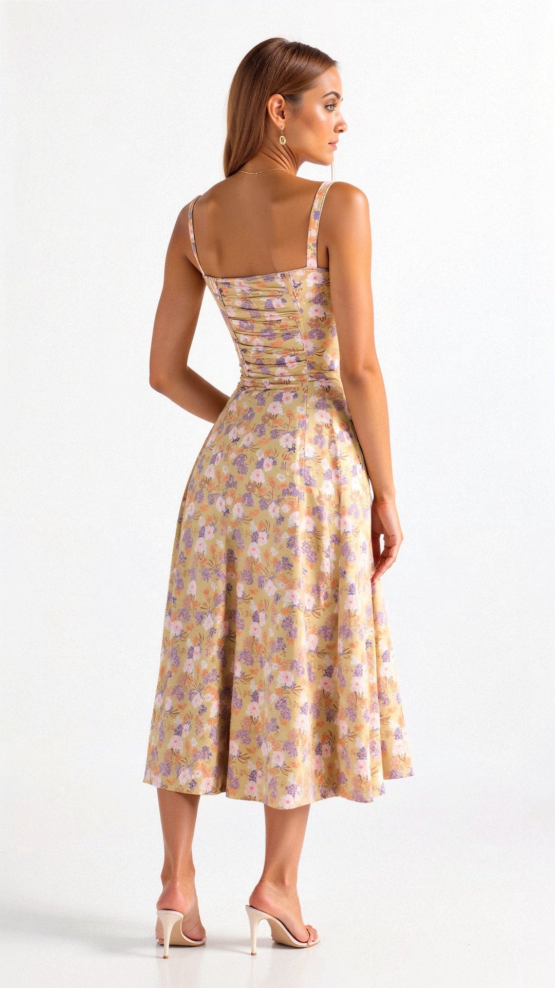 Damen Midikleid | Florales Design und Spaghettiträger | Eleganter Sommer-Look